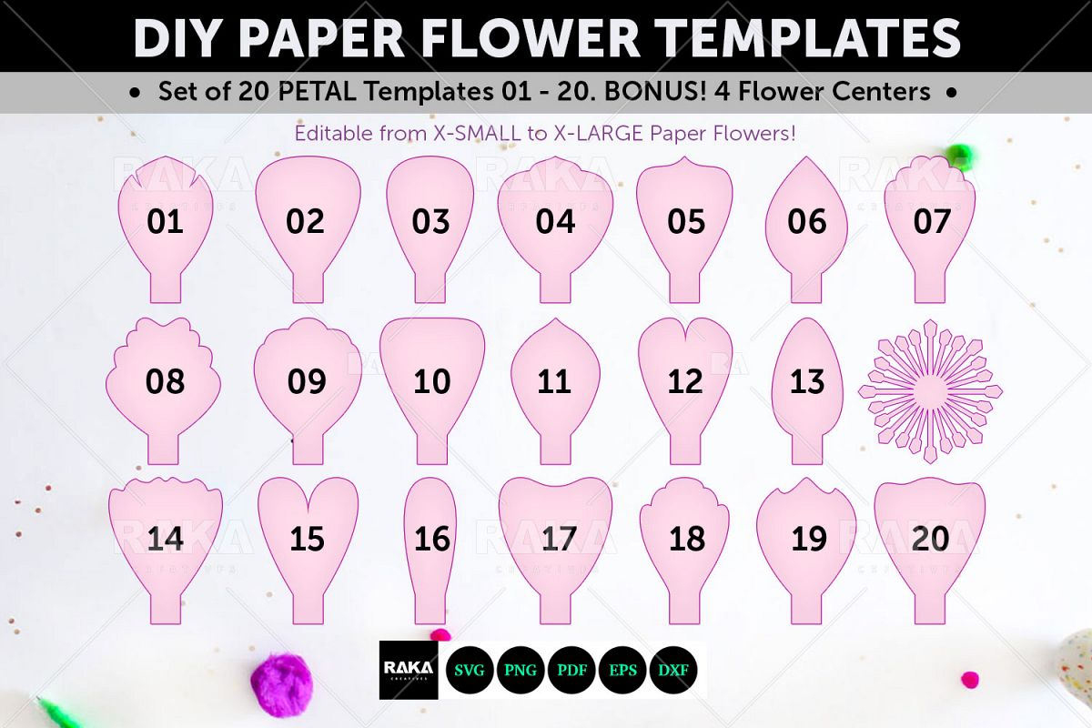 20 Paper Flower SVG | Paper Flower Template | Large Paper (373788