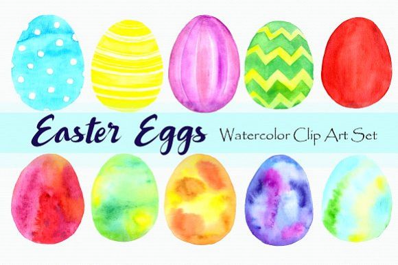 Watercolor Easter Eggs Clip Art Set example image 1