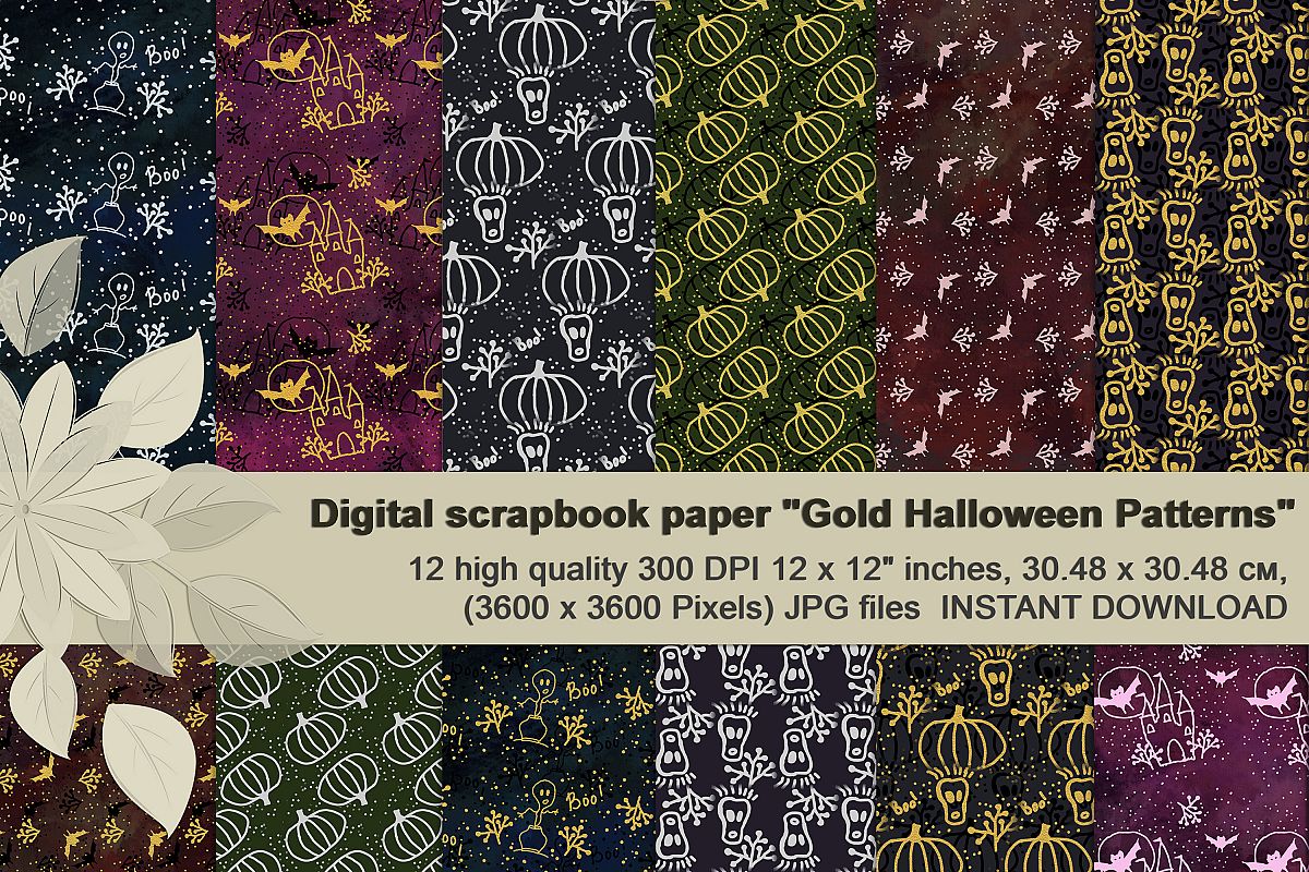 Gold Halloween Digital Paper example image 1