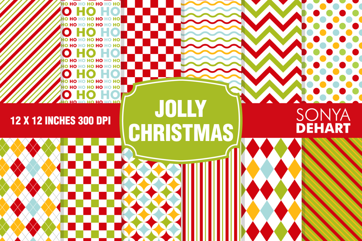 Jolly Christmas Red and Green Digital Paper Pattern Pack example image 1
