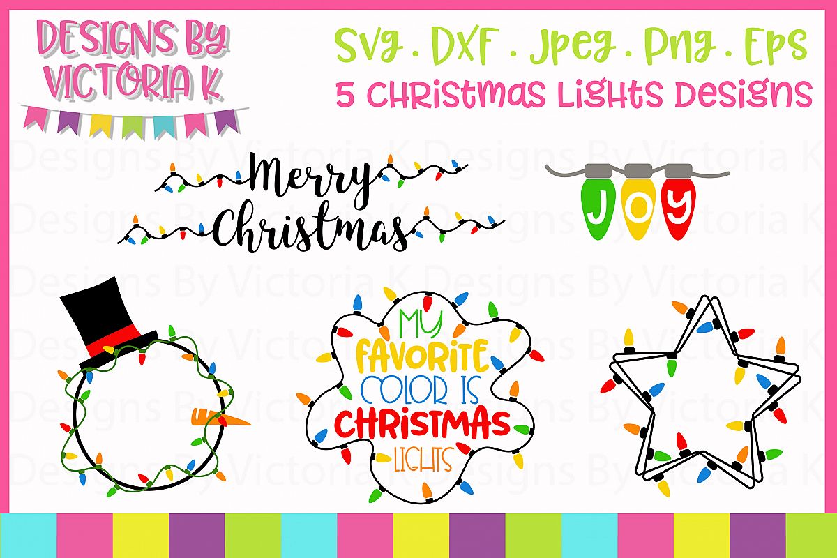 5 Christmas lights designs, SVG, DXF example image 1