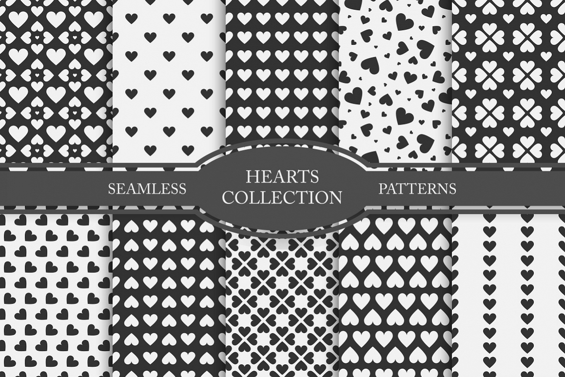 Set of seamless patterns with hearts example image 1