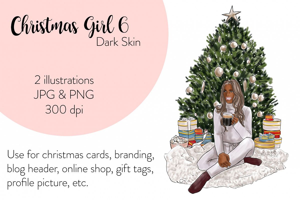 Fashion illustration - Christmas Girl 6 - Dark Skin example image 1