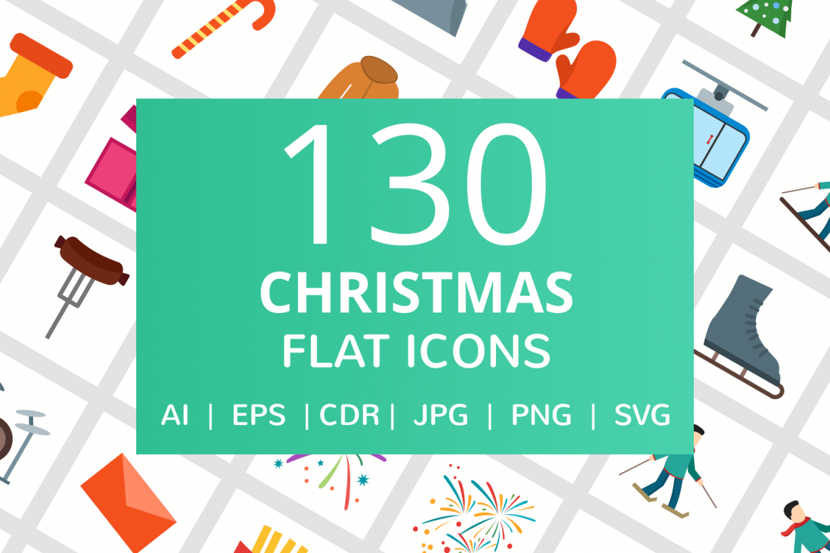 130 Christmas Flat Icons example image 1