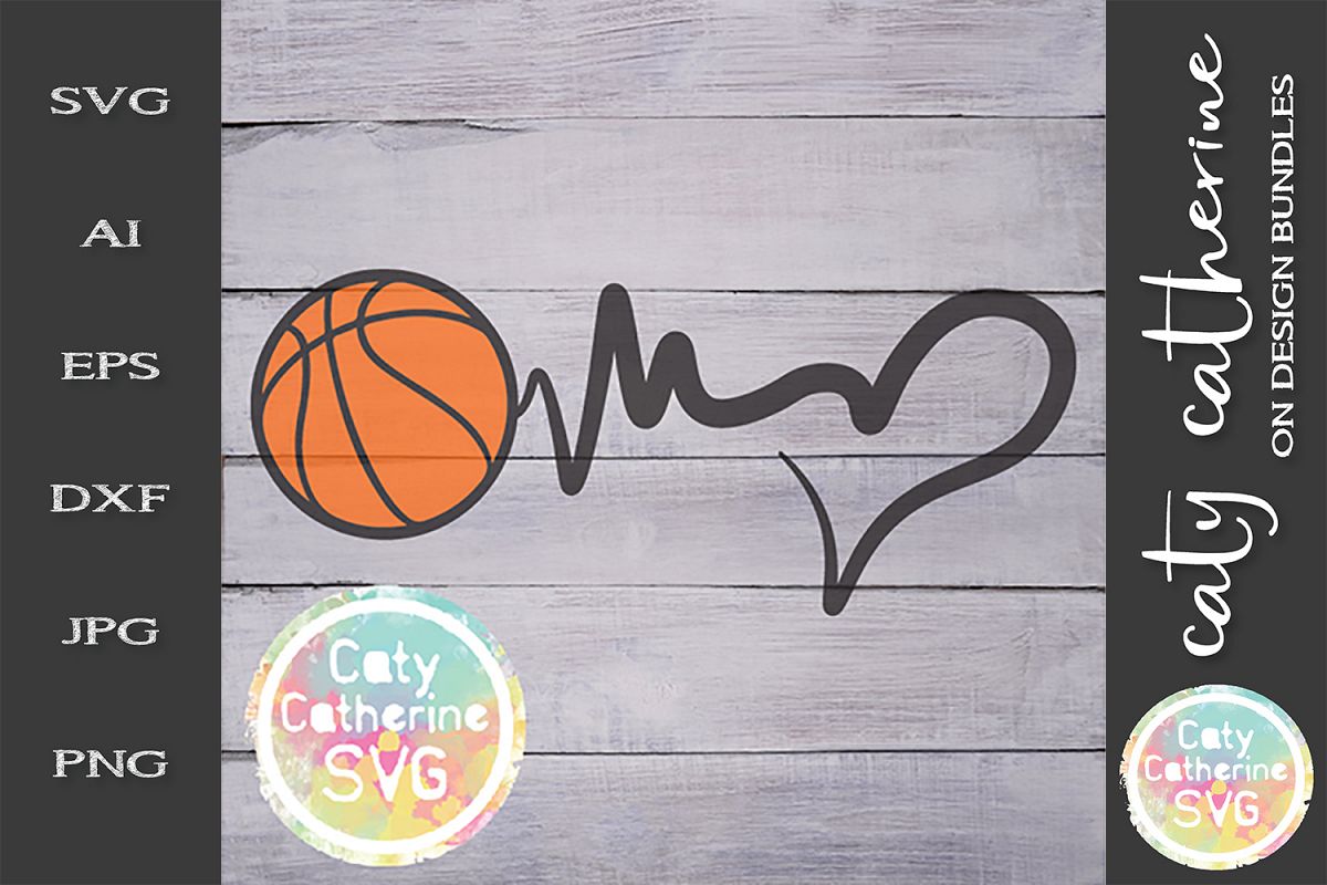 Heartbeat Love Heart Basketball SVG Cut File example image 1