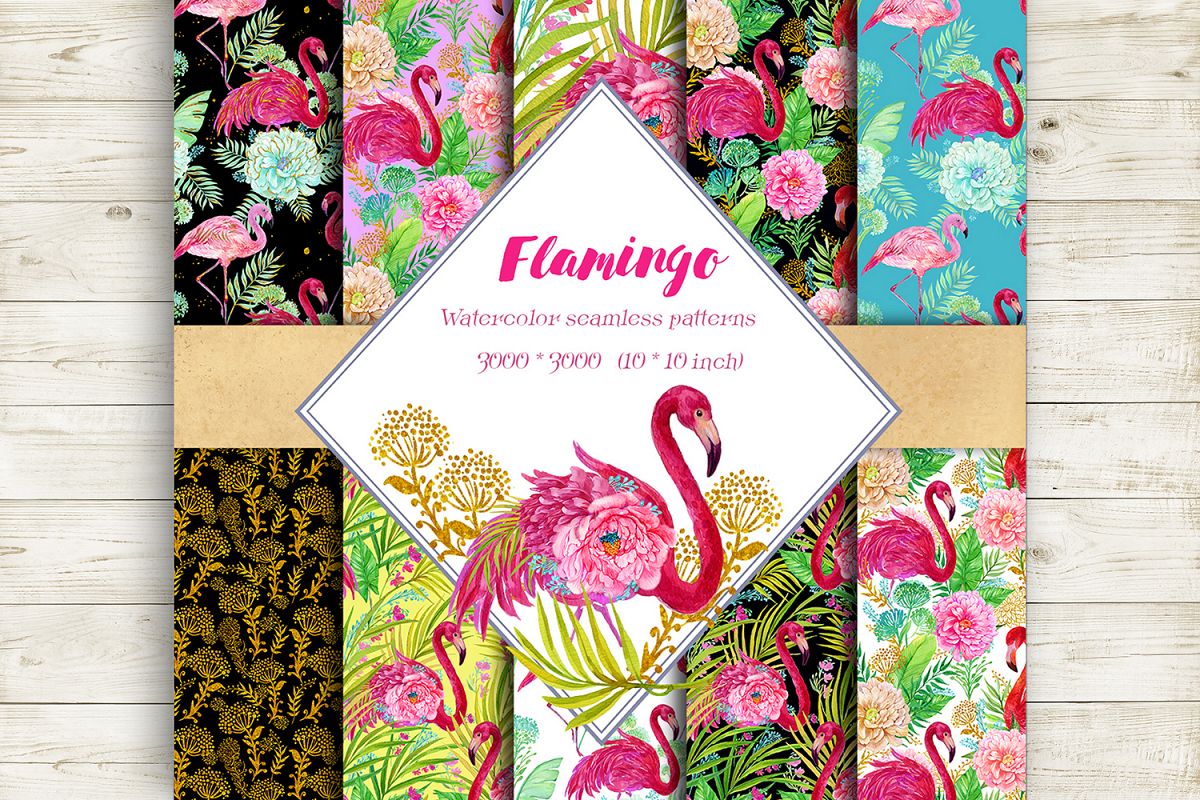 Flamingo.Seamless patterns, example image 1