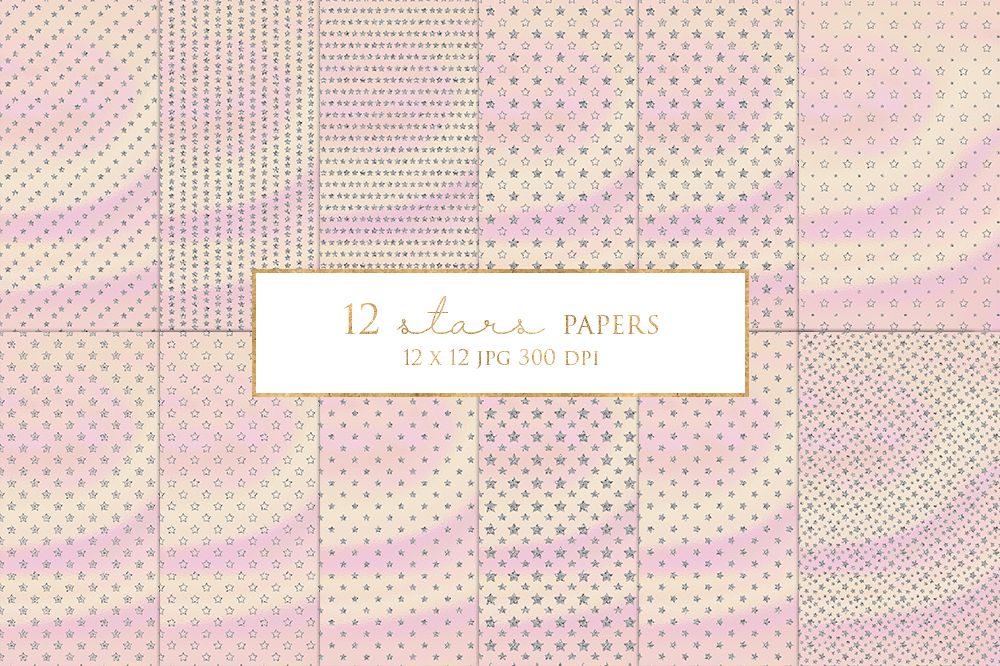 12 Silver Stars Digital Paper Pack example image 1