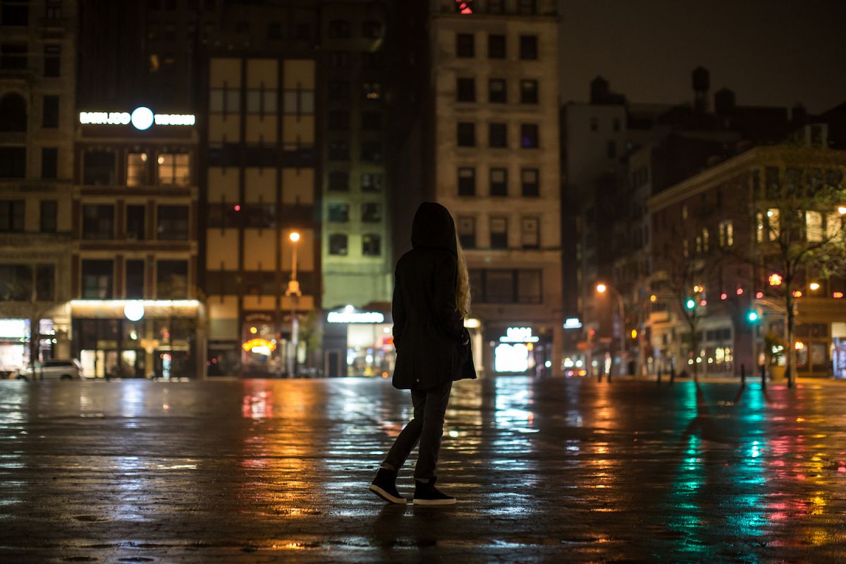 Girl walk night city after rain example image 1