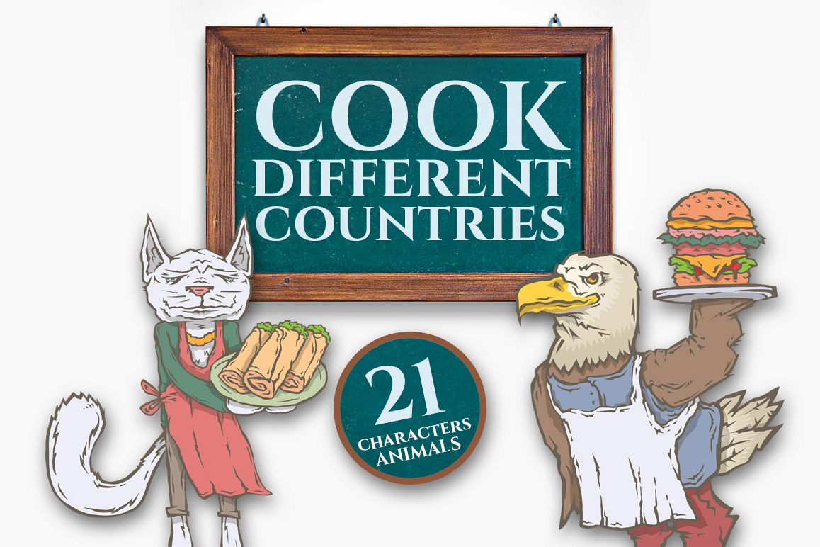 Cook different counteries. Animal characters. example image 1