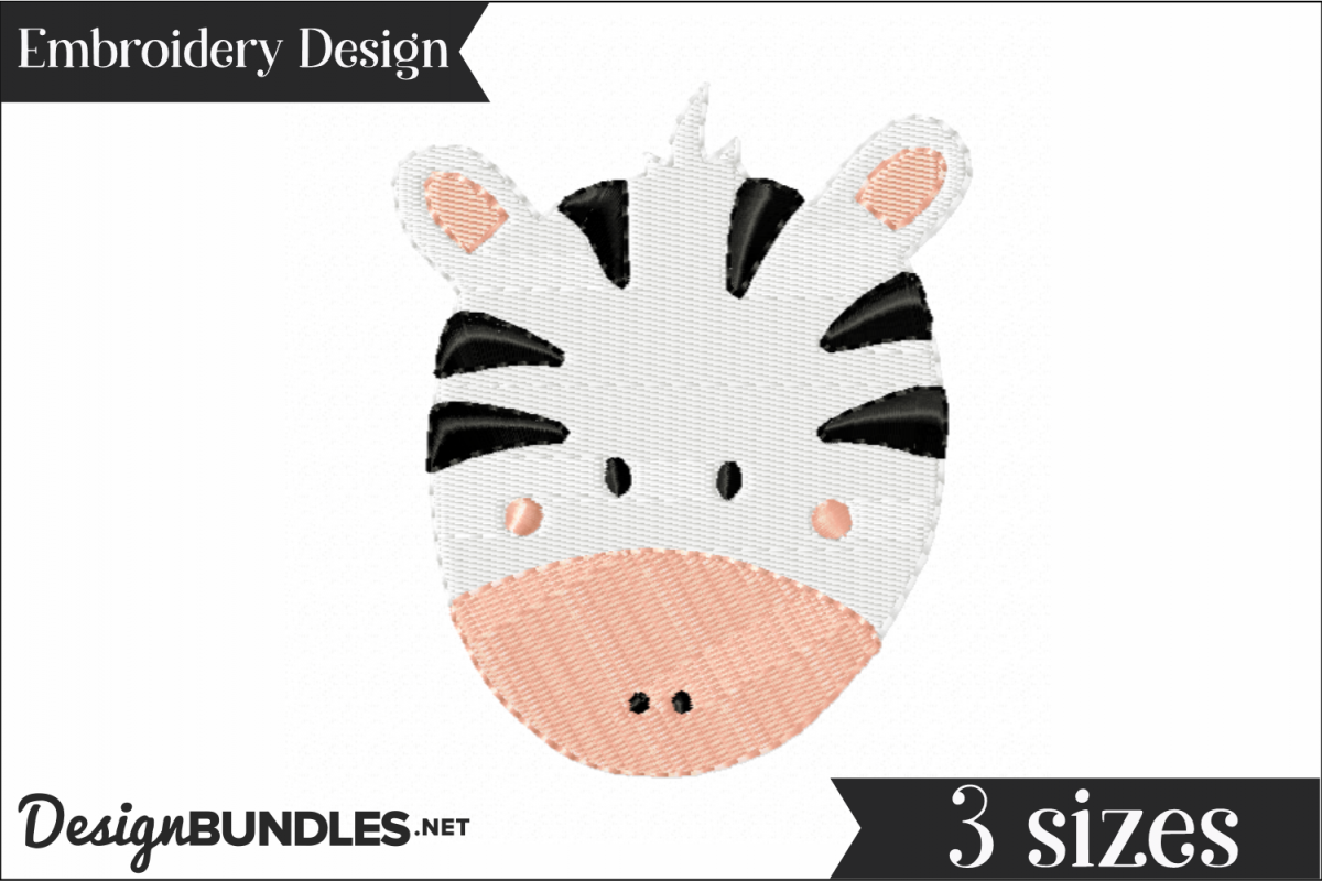 Zebra Face Embroidery Design example image 1