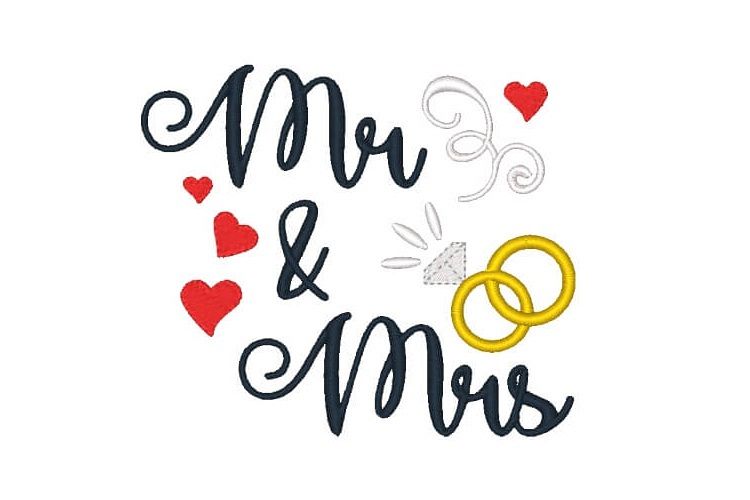 Mr and Mrs Machine Embroidery Design Saying Wedding Design example image 1