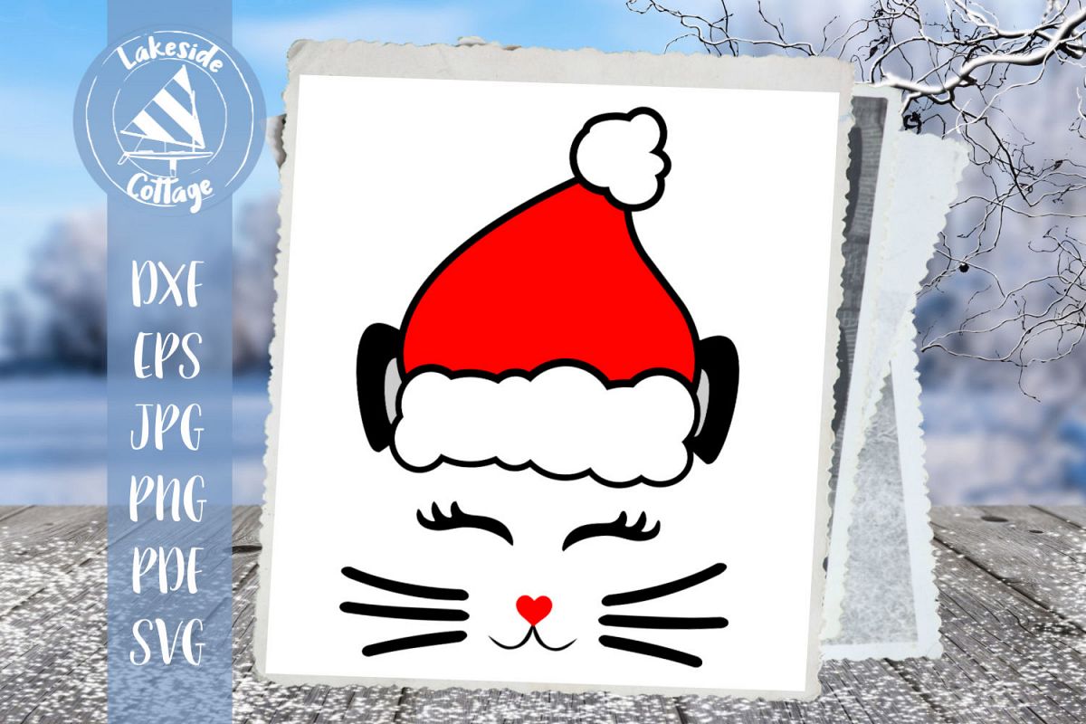 Santa Cat Face Santa Claus Christmas SVG Design example image 1