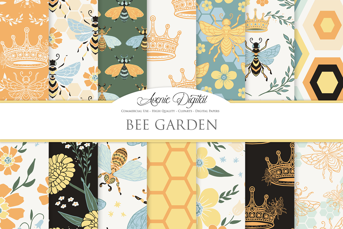 Bee Garden Seamless Vector Patterns and Digital Papers example image 1