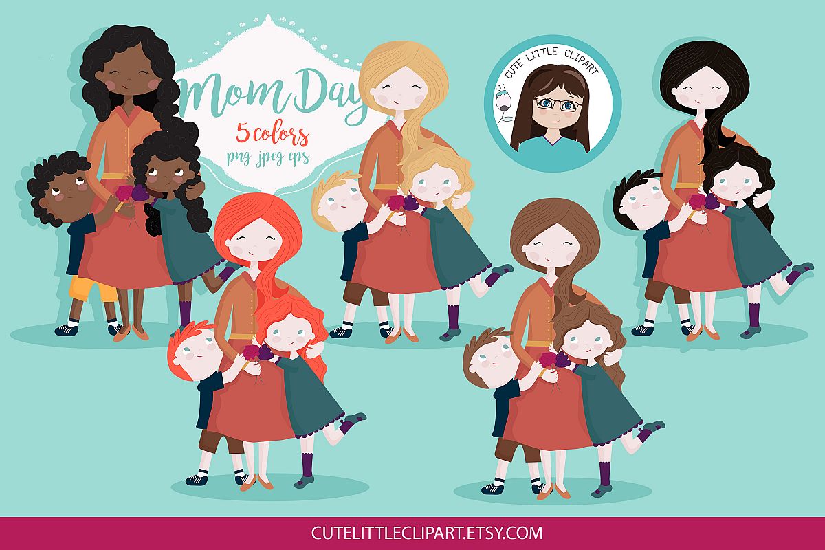 Mom and children clipart example image 1