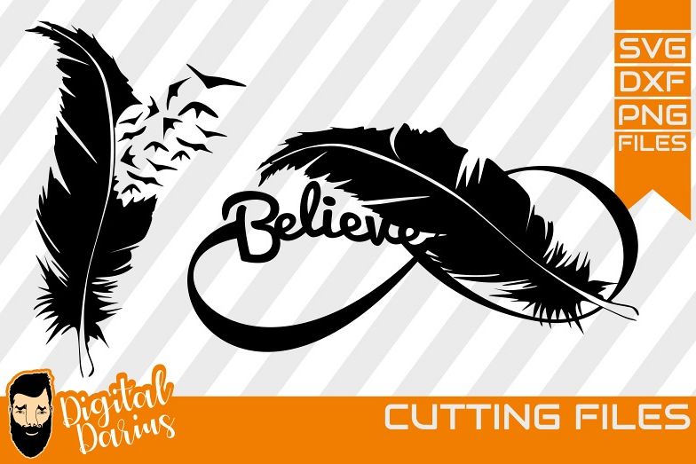 2x Believe Feather Svg, Feather svg, Digital, Dreamcatcher example image 1
