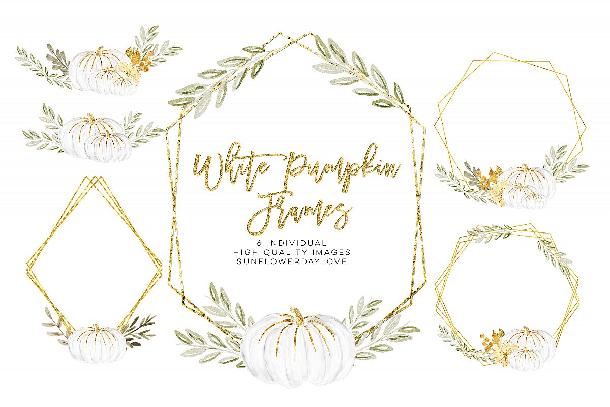 white pumpkin wreath, Fall watercolor wreath example image 1