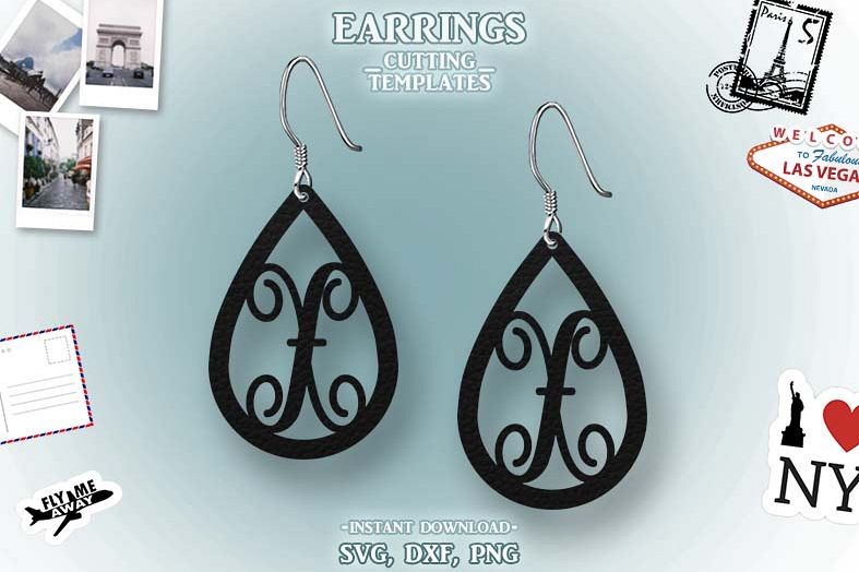 Letter X, Teardrop Monogram Earrings, SVG, Cut File, Cricut example image 1