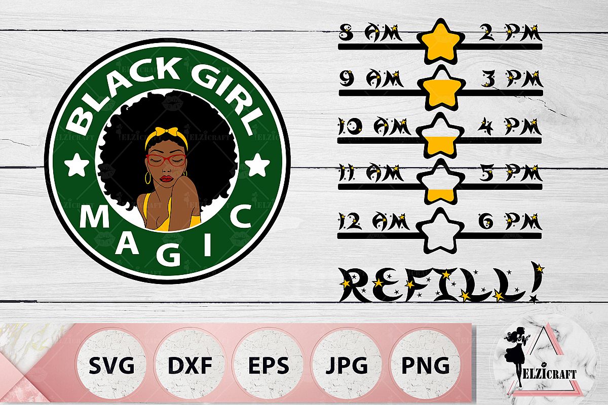 Water Bottle Tracker Black Girl Magic, Afro Woman SVG Files example image 1