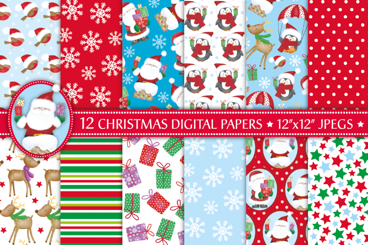 Christmas digital papers, Christmas patterns, Santa papers example image 1