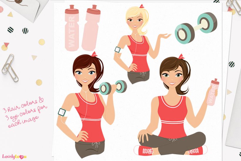 Woman workout character clip art L081 Piper example image 1