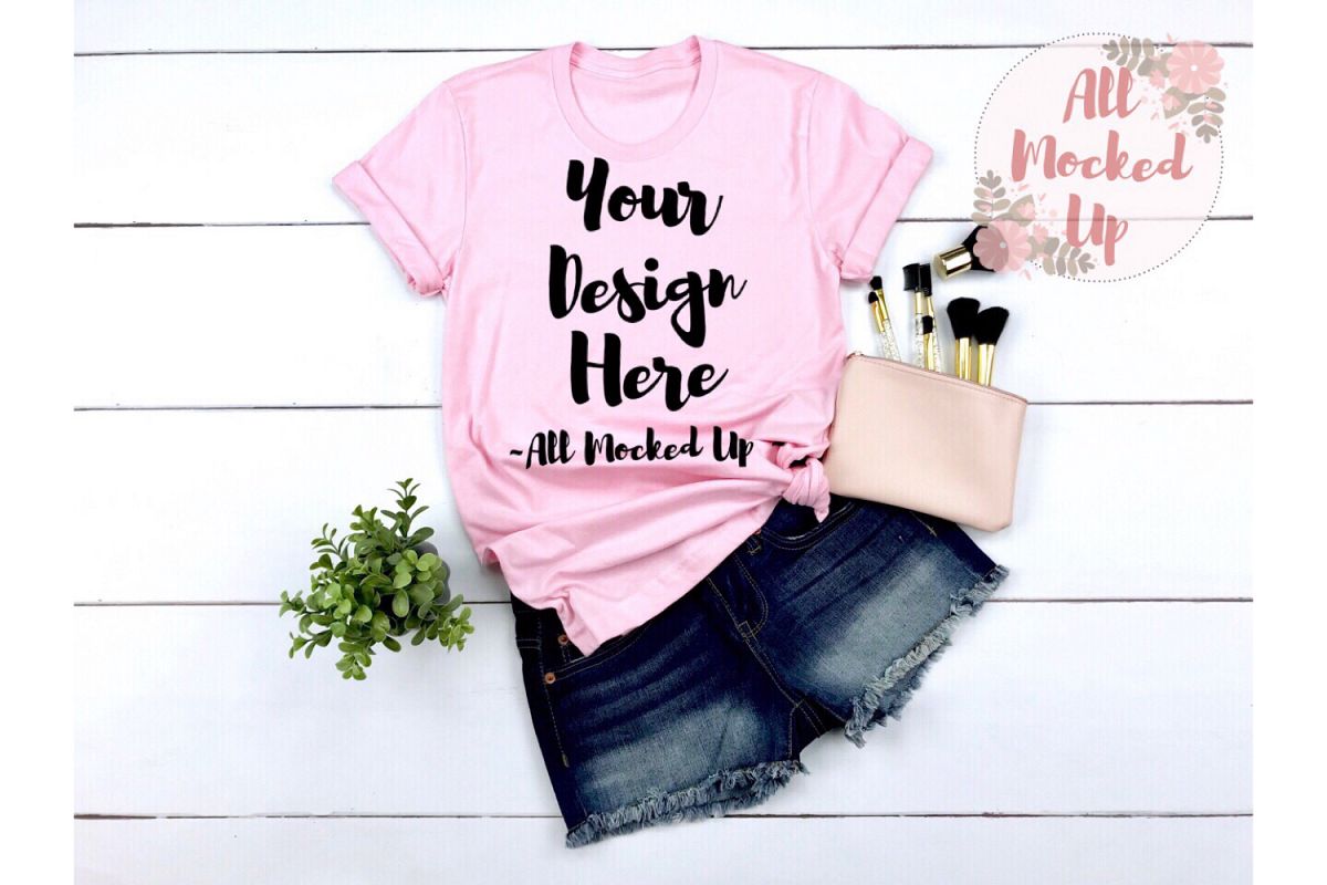 Bella Canvas 3001 PINK Shirt Mock Up - 3/19 example image 1