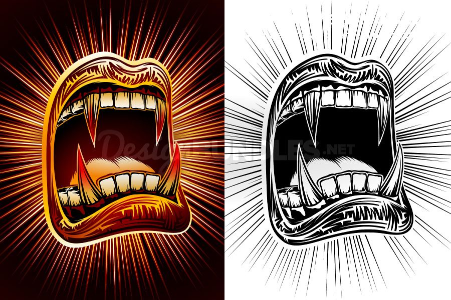 Vector Mouth Open Halloween Vampire Jaws Fang Stamp Print example image 1