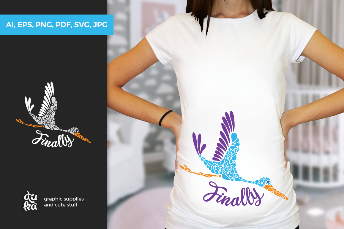 Pregnancy Announcement SVG Cut Files - Finally - Stork example image 1