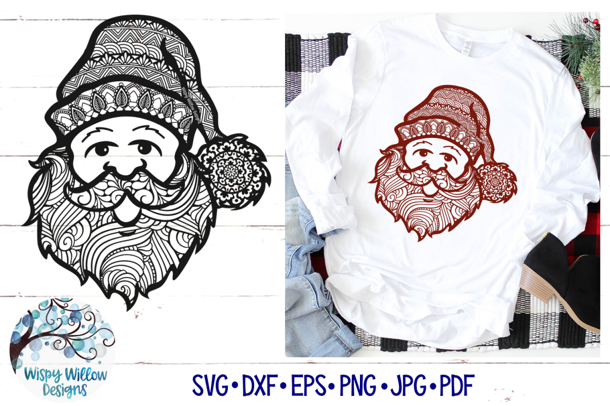 Download Santa Zentangle SVG | Christmas Santa Mandala SVG File