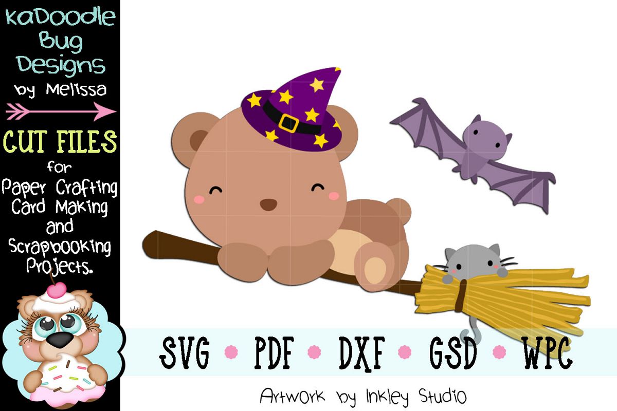 Halloween Witch Broom Bear Cut File -SVG PDF DXF GSD WPC example image 1