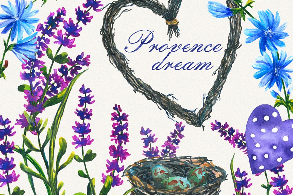 Lavender Clipart, Watercolor floral clipart, Love clipart example image 1