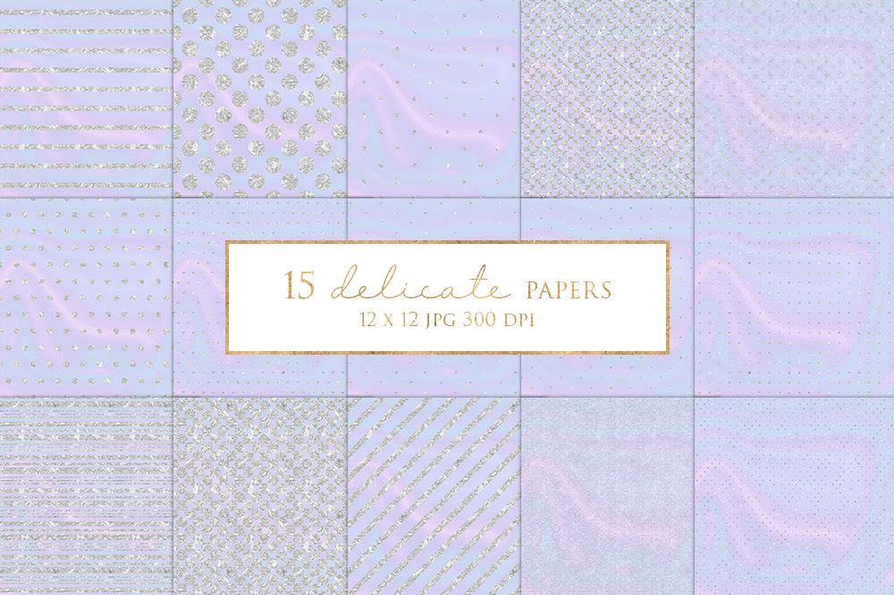 15 Silver Glitter stripes and Dots Digital Paper Pack example image 1