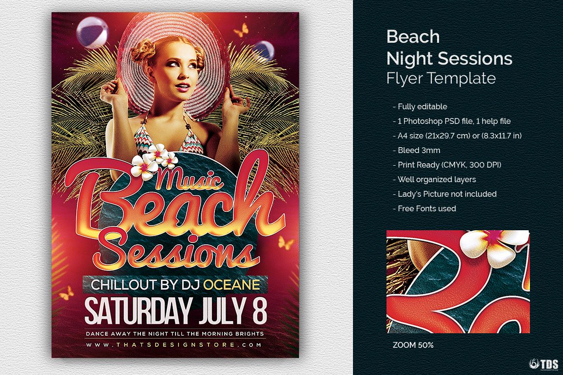 Beach Night Sessions Flyer Template example image 1