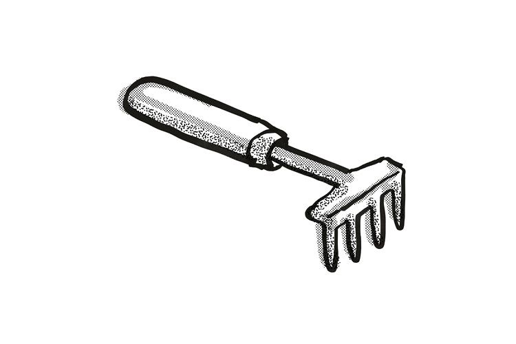 Hand Rake Garden Tool Cartoon Retro Drawing example image 1