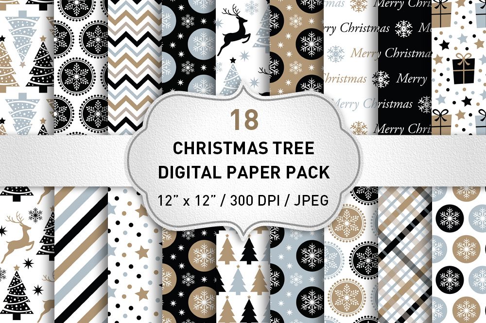 Christmas Digital Paper Pack / Black and Gold Christmas Backgrounds / Scrapbooking / Patterns / Printables / Card Making example image 1