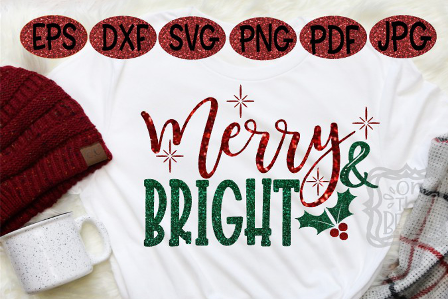 Christmas - Merry and Bright Christmas Holly SVG Sign example image 1