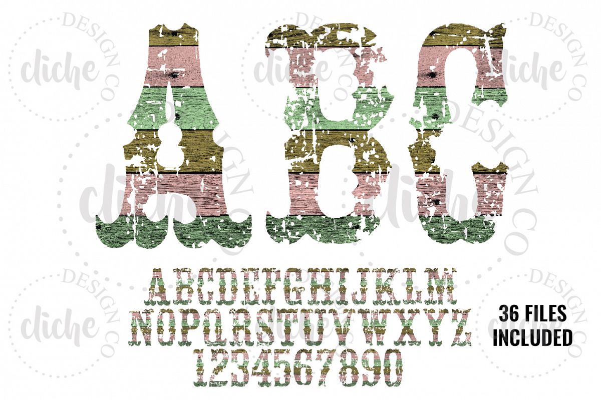 Grunge Wood Alphabet Sublimation Set example image 1