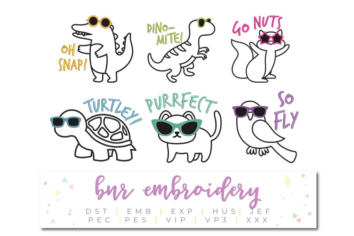 Animal Machine Embroidery Bundle, Animal Puns Embroidery example image 1