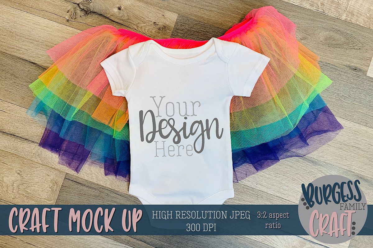 Rainbow tutu baby bodysuit Craft mock up |High Res JPEG example image 1