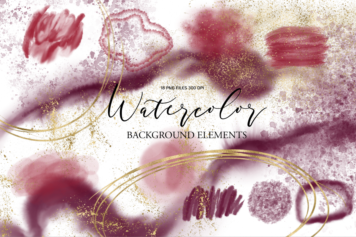 Watercolor Burgundy and Gold Glitter Backgrounds example image 1