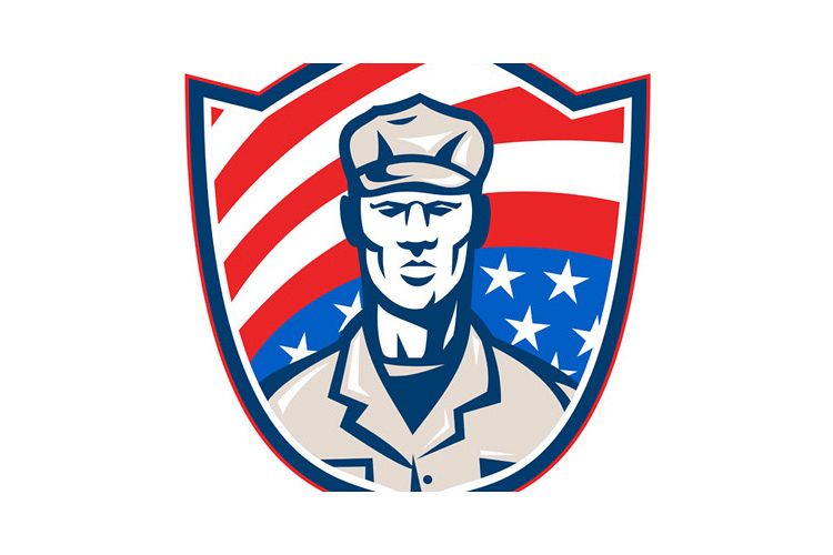 American Soldier With Stars and Stripes Shield Retro example image 1