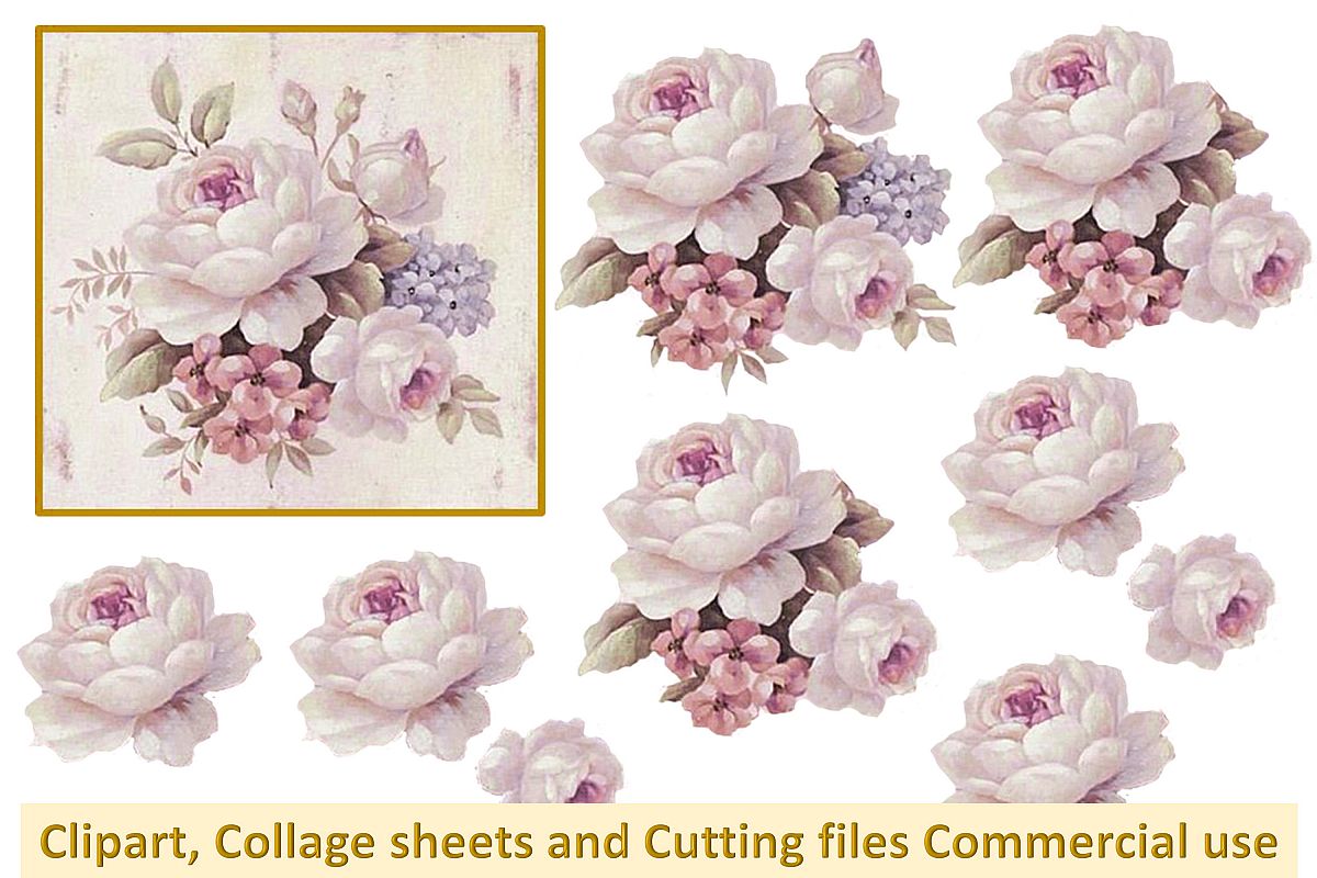 Printable Collage sheet with all PNG SVGs Vintage Pink Roses example image 1
