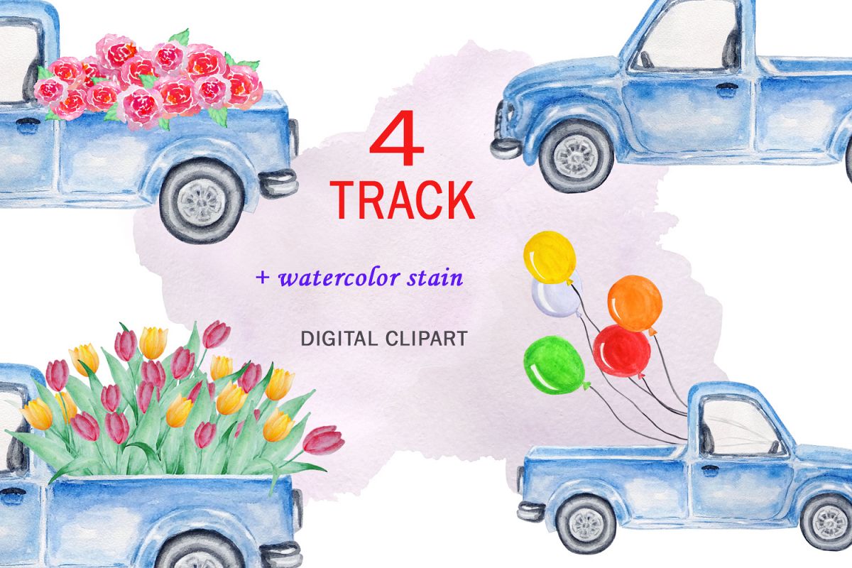 Watercolor Blue Track Clipart example image 1