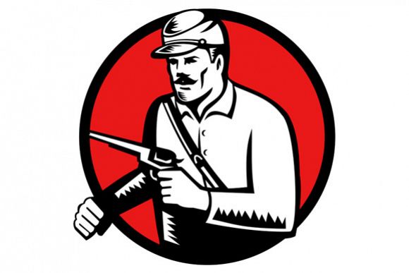 Union Soldier With Pistol Circle Woodcut example image 1