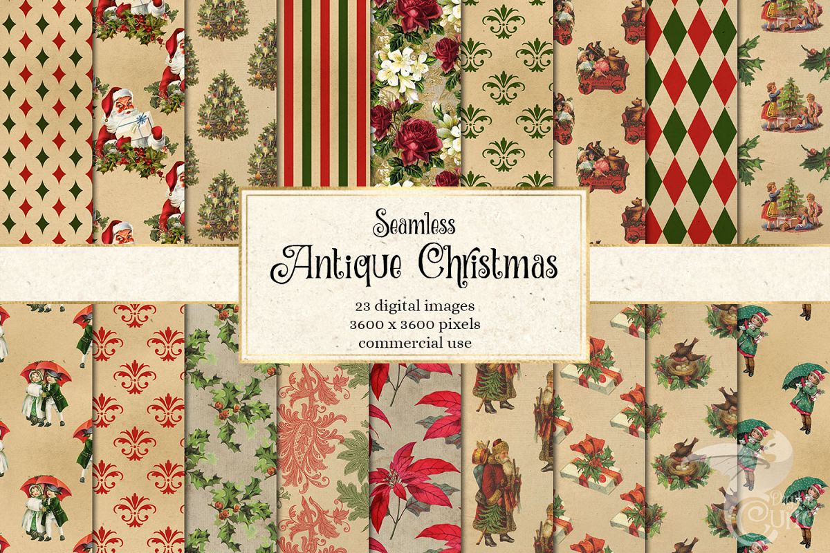Antique Christmas Digital Paper example image 1