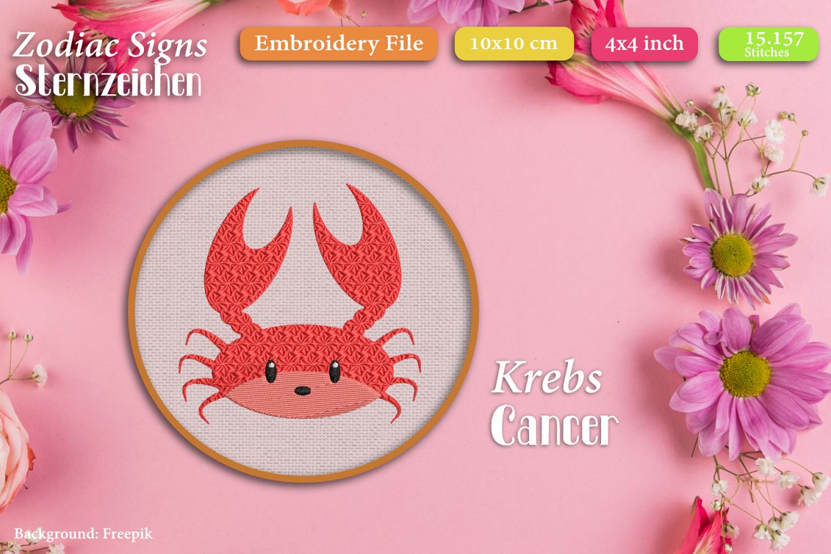 Zodiac sign - Cancer - Embroidery Files example image 1