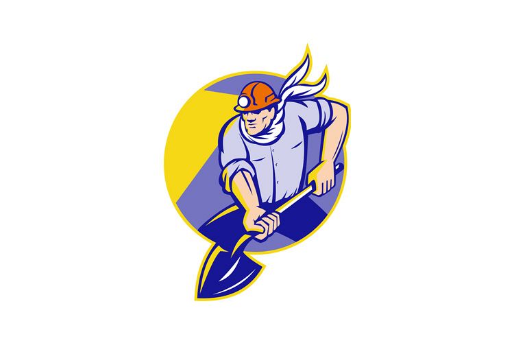 Coal Miner Hardhat Digging Shovel Retro example image 1