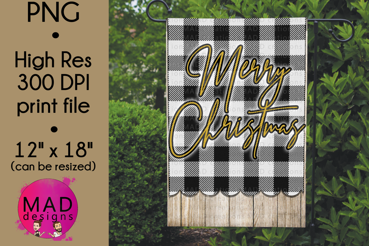 Merry Christmas - Buffalo Plaid - Garden Flag PNG example image 1
