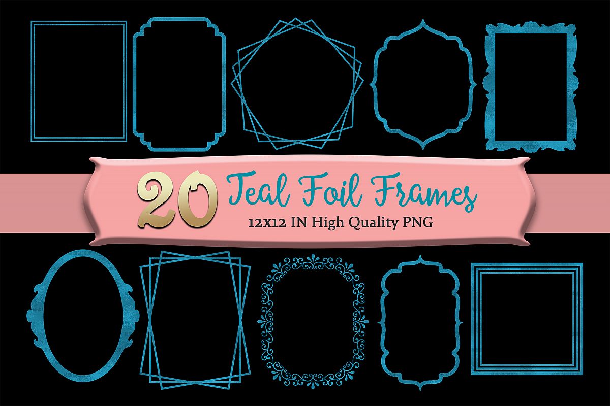 Teal Frames Clipart Set of 20 example image 1