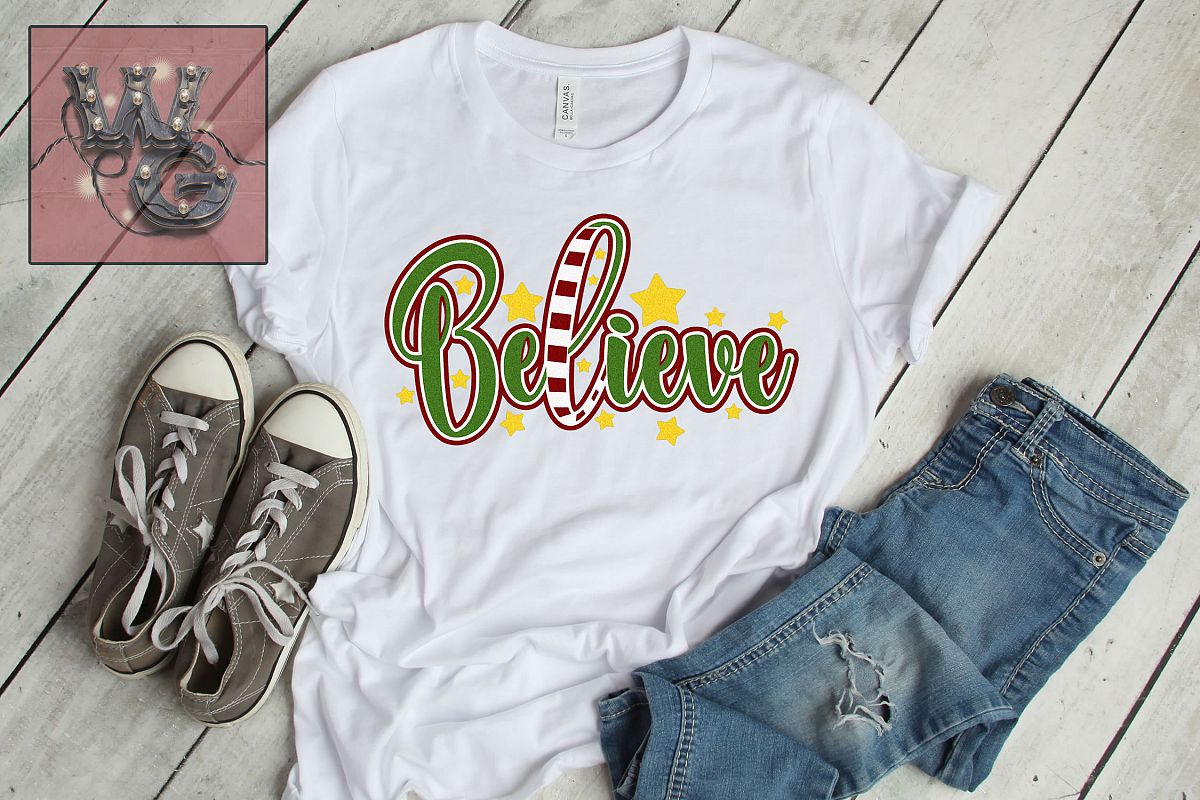 Believe Christmas Design SVG DXF PNG JPG Comm example image 1