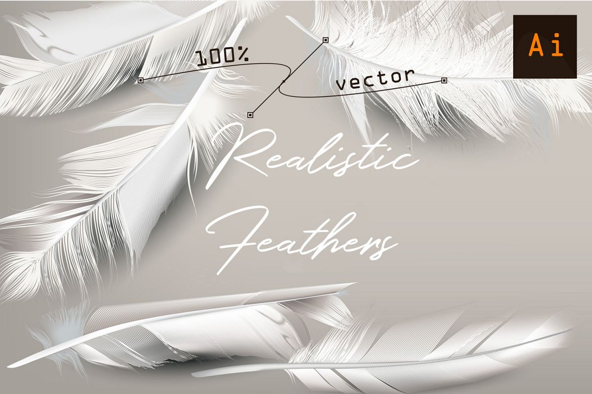 White feather. Vector realistic clipart example image 1